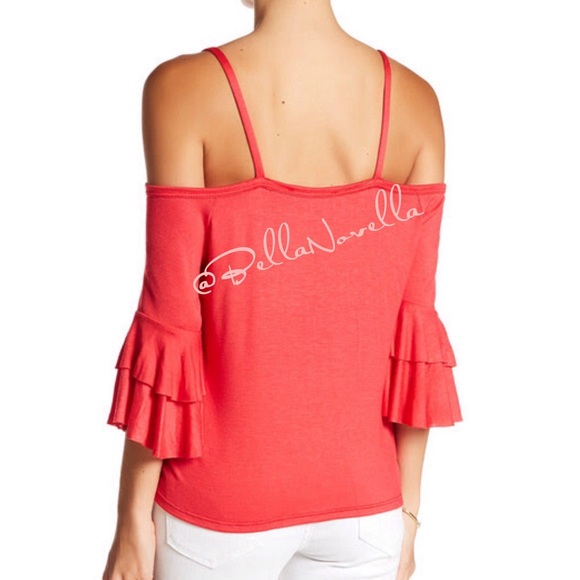Coral Ruffle Sleeve Cold Shoulder Top NWT - Picture 5 of 7